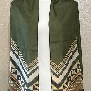 Green Geo Print Scarf Shoulder Wrap 68" x 36"